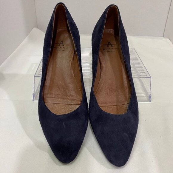 Aquatalia Made in Italy Navy Suede Block Heel Pumps Women’s 5.5M - Picture 2 of 12